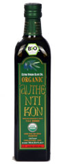 a bottle of organic authentikon olive oil