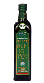 a bottle of Authentikon Organic olive oil